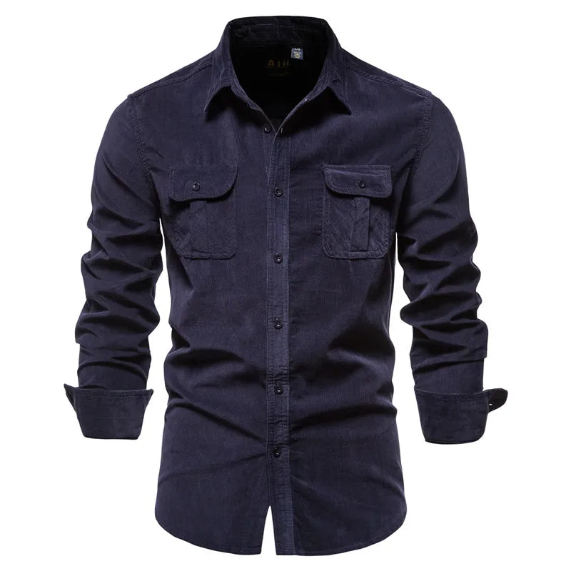 Men's Cotton Long-Sleeve Button-Front Shirt