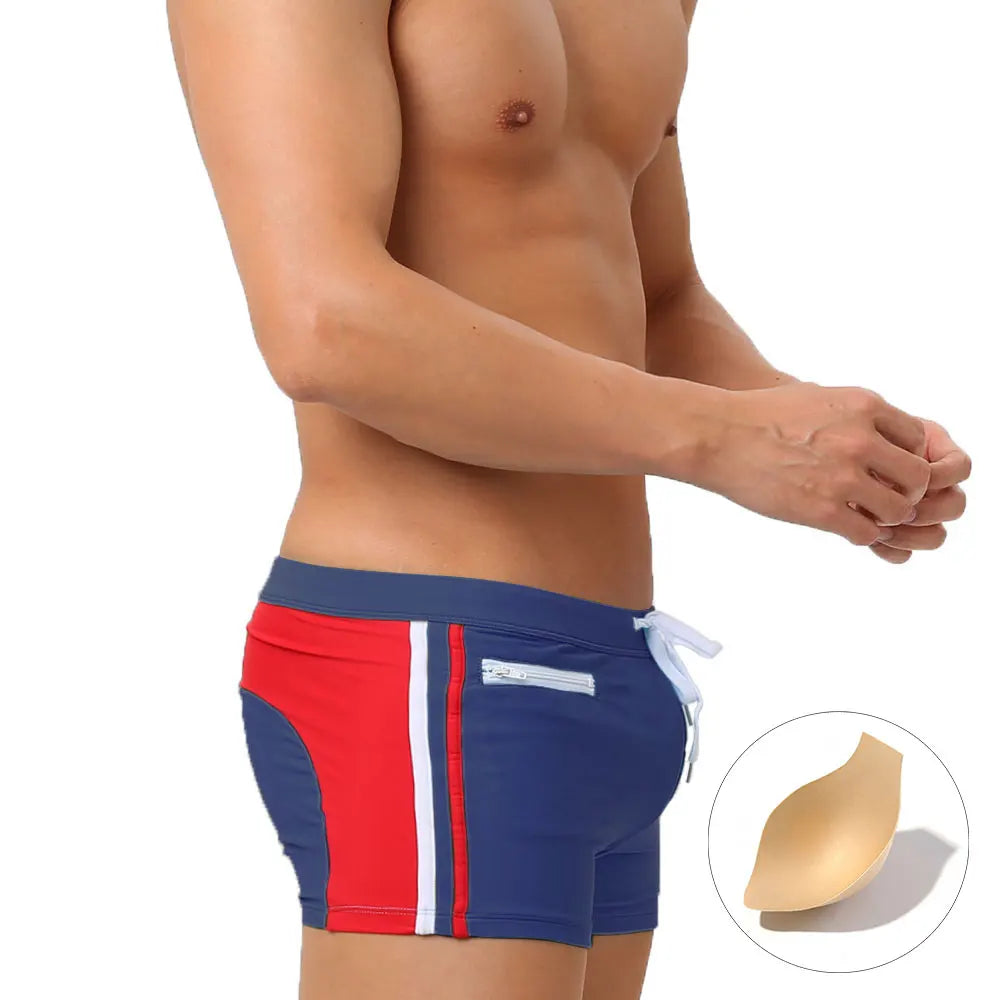 Men's Swimsuit Bottoms in Square-Leg Cut and Zipper Pocket for Beach and Pool Wear