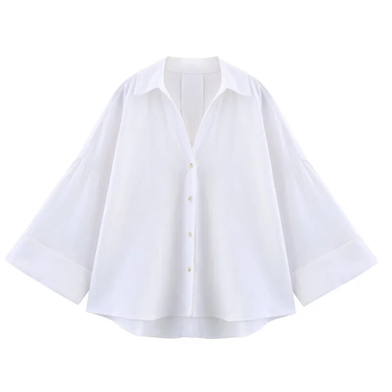 Women's Wide Sleeve Striped Button Front Shirt