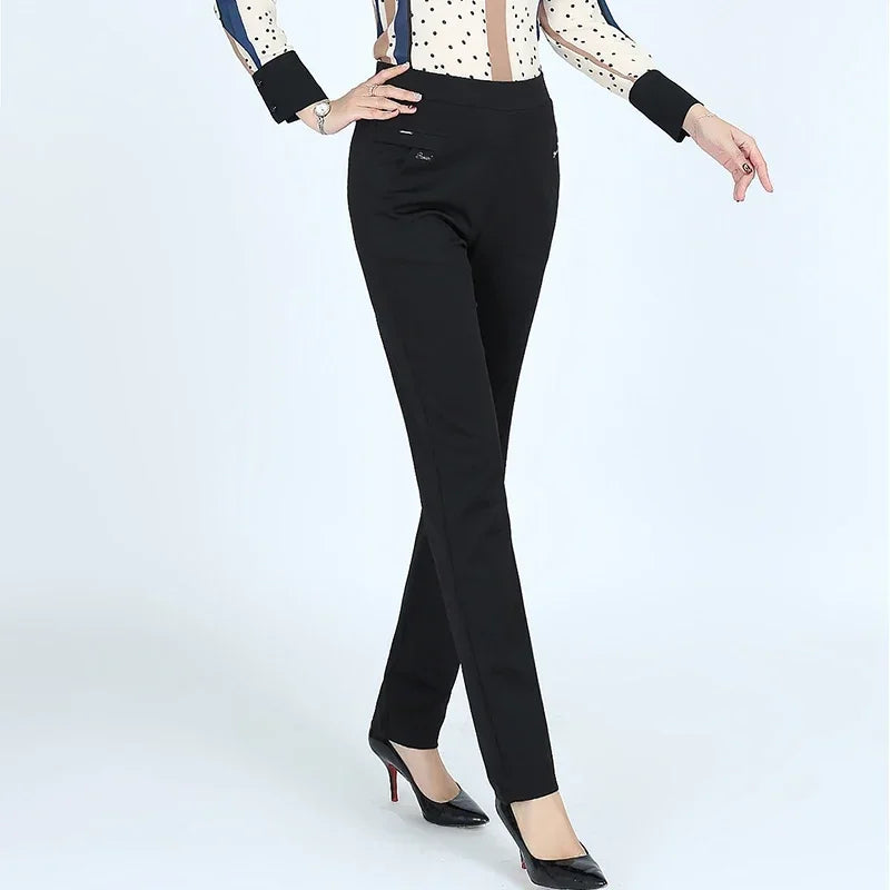 Women's High Waist Slim Pants with Elastic Fit and Color Options