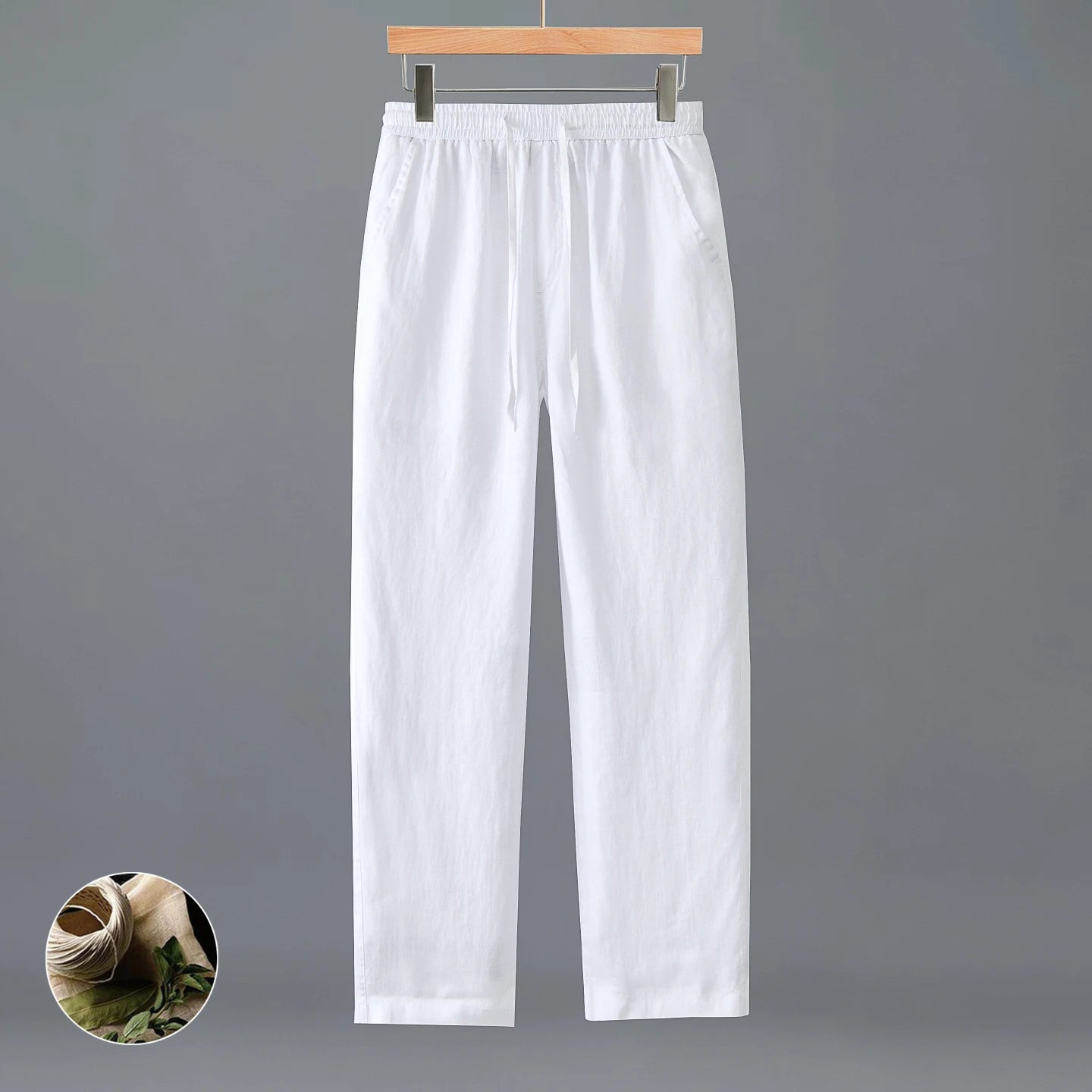 Women's Linen Regular-Fit Full-Length Casual Pants with Elastic Waist for Everyday Wear