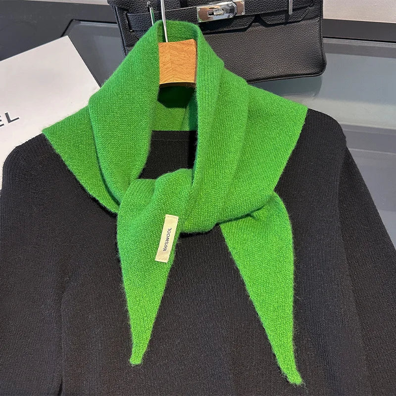 Solid Knitted Triangle Scarf with Long Pointed Corners