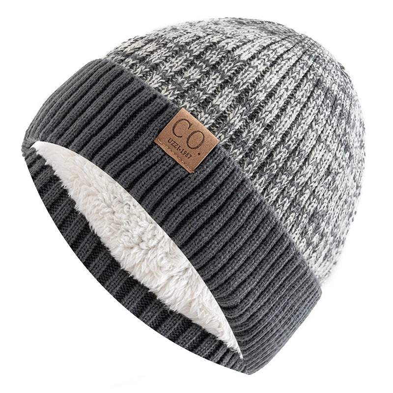 Unisex Knitted Beanie with Ribbed Cuff and Plush Inner Lining