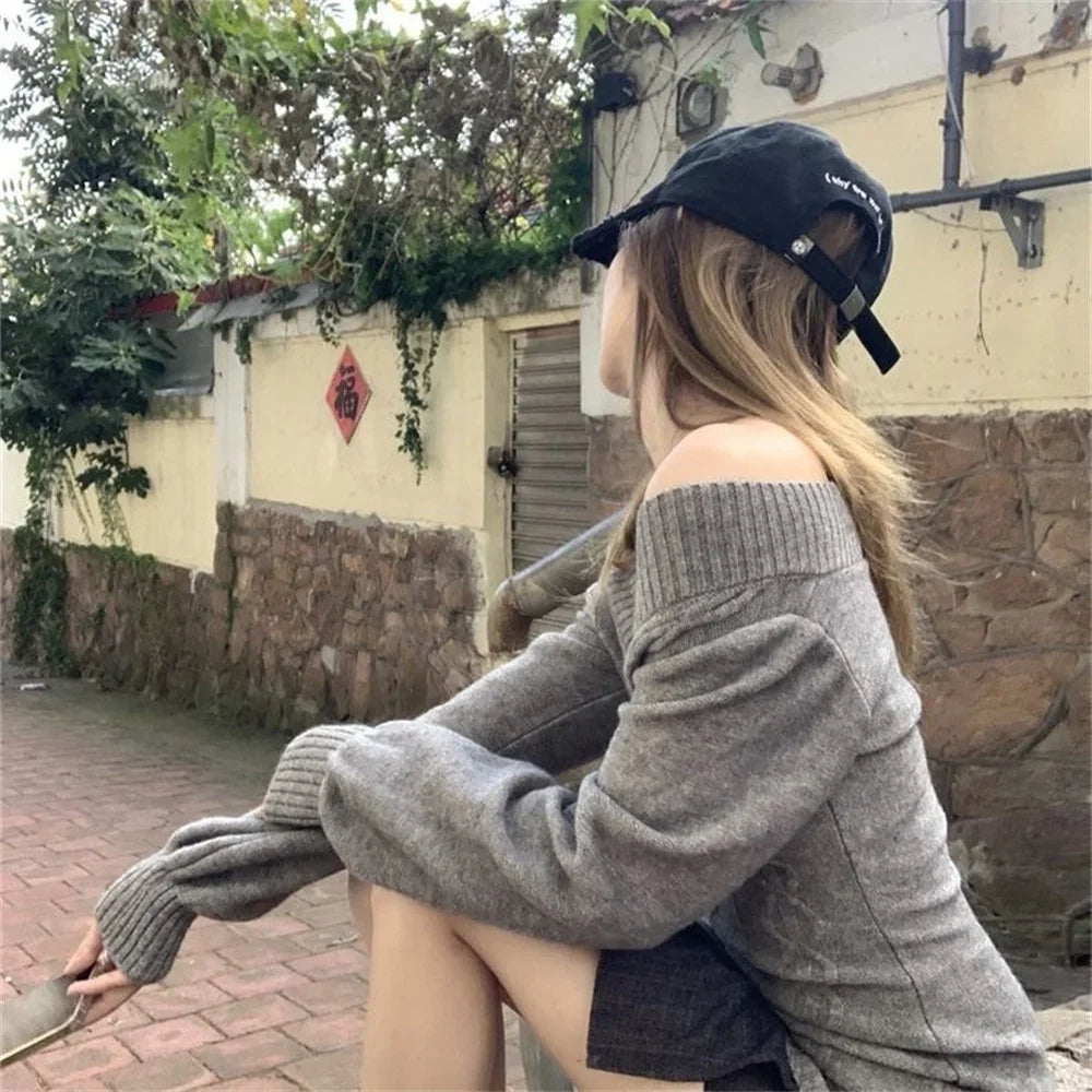 Women's Off Shoulder Cable Knit Sweater Casual Knit Layer