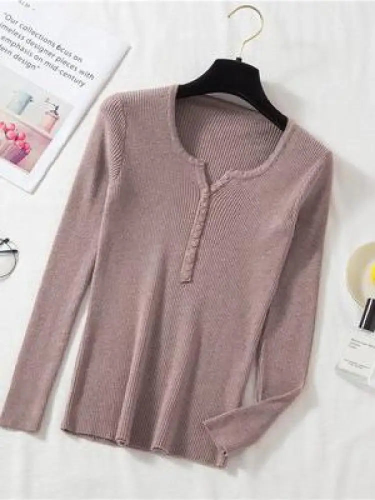 Women's V Neck Short Button Placket Sweater Casual Knit Layer