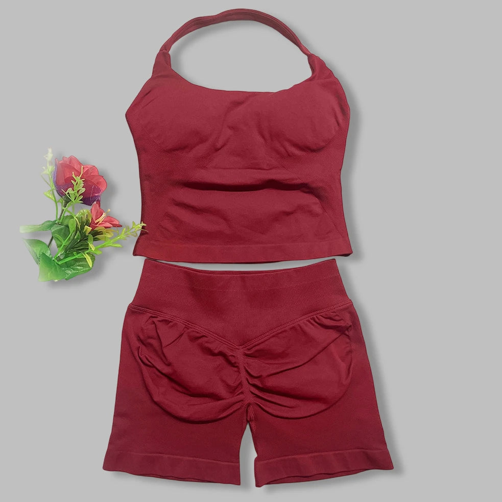Women's Halter Tank And Shorts Yoga Set For Workout Outfits