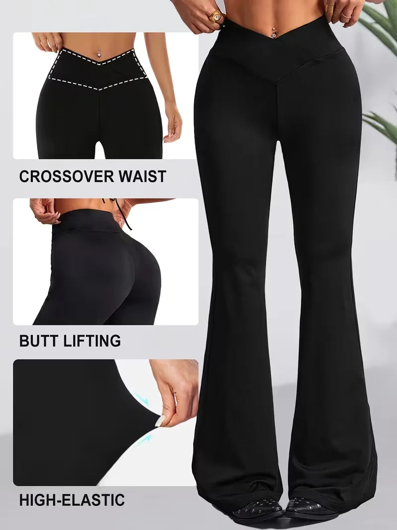 Women's Cross Waist Flared Leggings For Workout Outfits