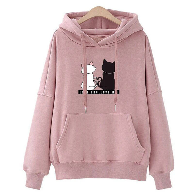 Cat Graphic Long Sleeve Pullover Casual Hoodie for Layering