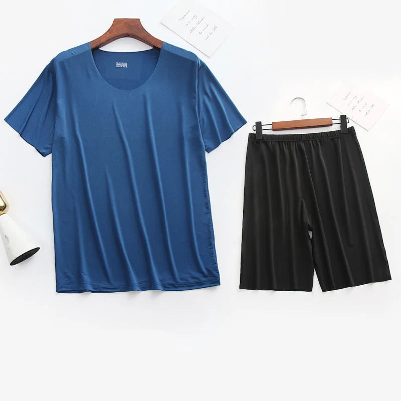Men's Solid Short Sleeve T Shirt and Shorts Pajama Set