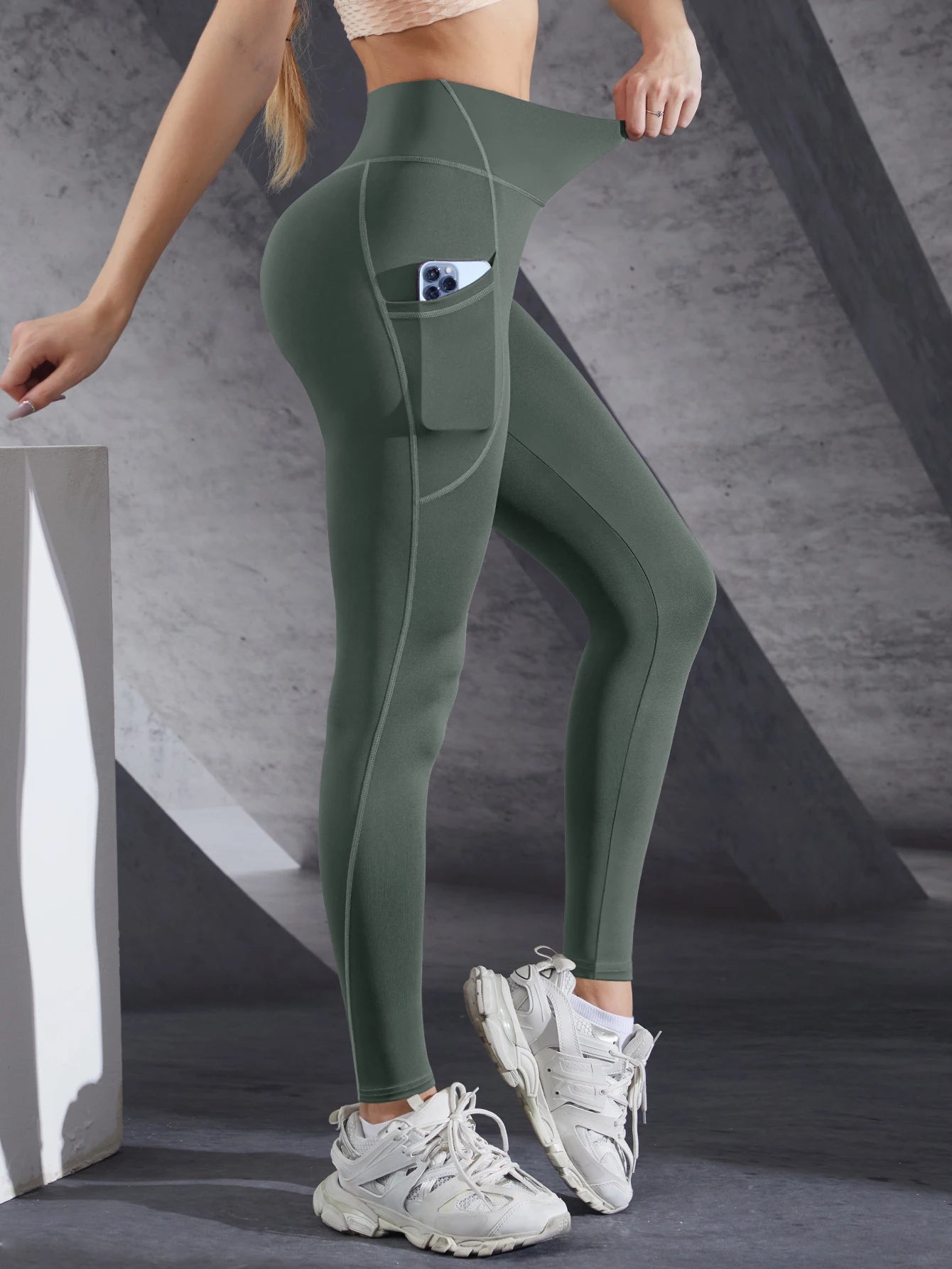 Women's Side Pocket Panelled Full Length Leggings For Workout Outfits