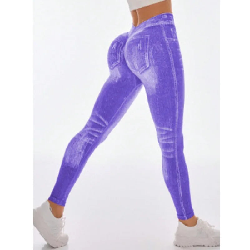 Women's Denim Look Full Length Leggings For Workout Outfits