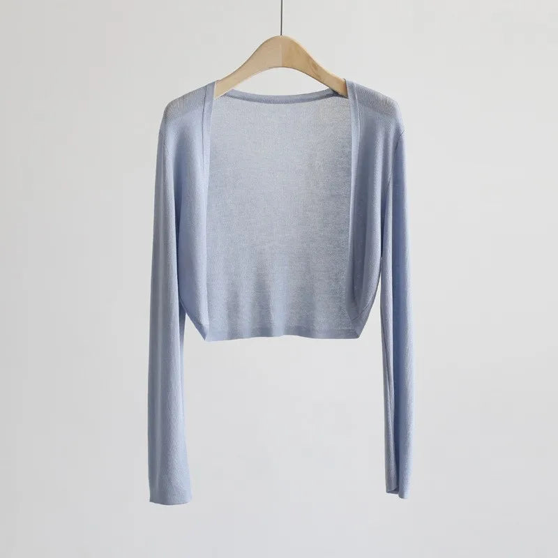 Women's Sheer Cropped Open Front Cardigan Casual Knit Layer