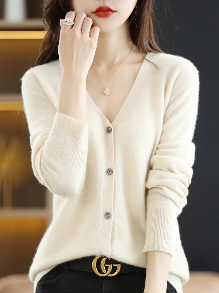 Women's V Neck Button Front Cardigan Casual Knit Layer