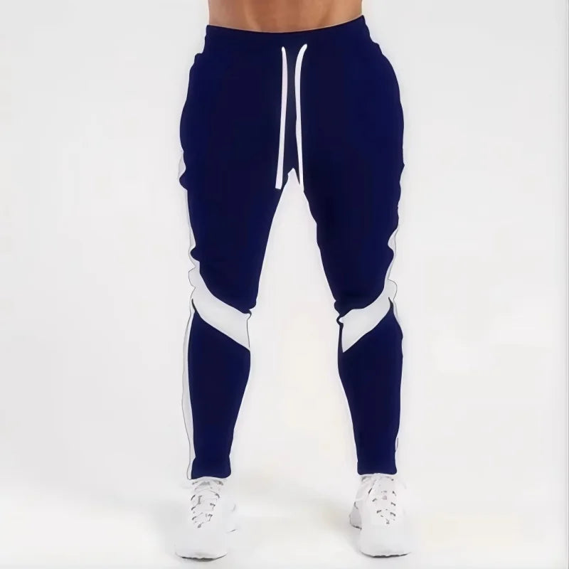 Men's Polyester Full-Length Drawstring Jogger Pants with Contrast Panels for Casual Outfits