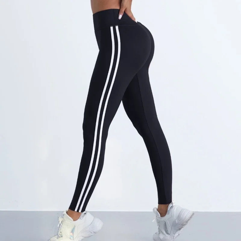 Women's Striped Full Length Leggings For Workout Outfits