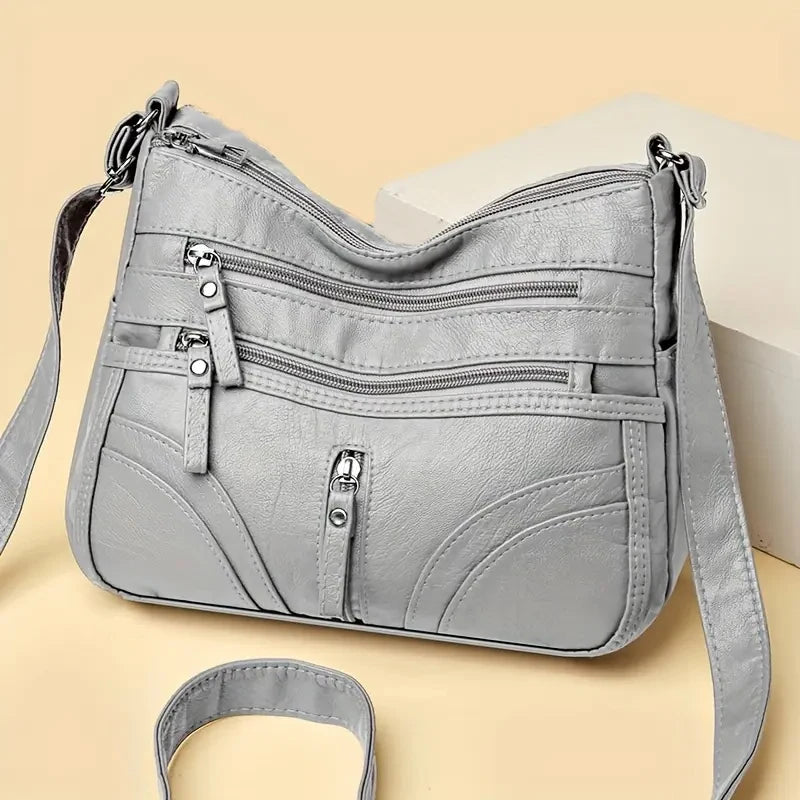 Multi-Zipper Crossbody Shoulder Bag with Adjustable Strap for Everyday Carry