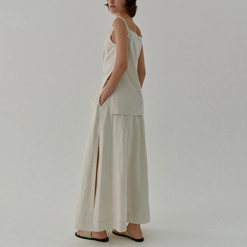 Women's Cotton-Linen Loose A-Line Ankle-Length Skirt with Pockets for Casual Everyday Outfits