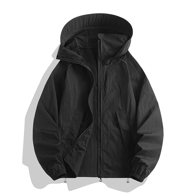 Hooded Long Sleeve Full Zip Outdoor Hiking Jacket with Pockets
