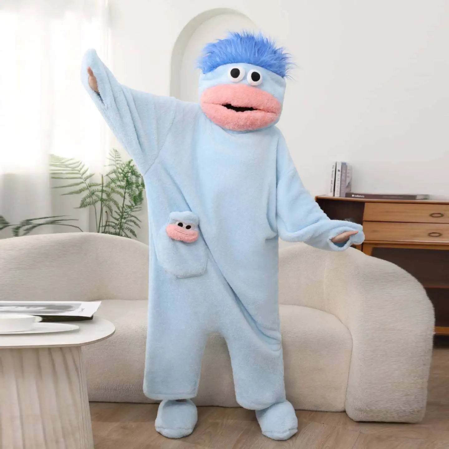 Cartoon Hooded Zip Front Long Sleeve Plush Pajama Jumpsuit