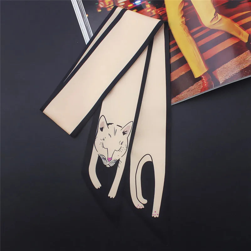 Animal Print Narrow Scarf with Pointed Tie Ends