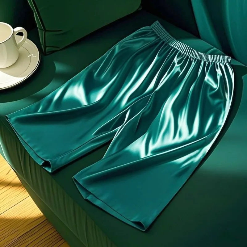 Men's Glossy Solid Elastic Waist Lounge Sleep Shorts