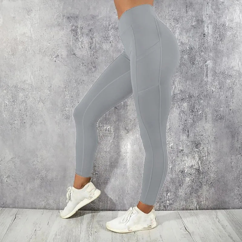Women's High-Waist Ankle-Length Yoga Leggings with Side Pockets and Stretch Fabric