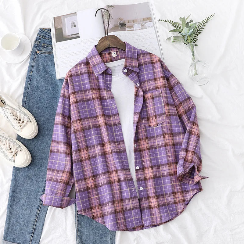 Women's Checked Collared Long Sleeve Shirt