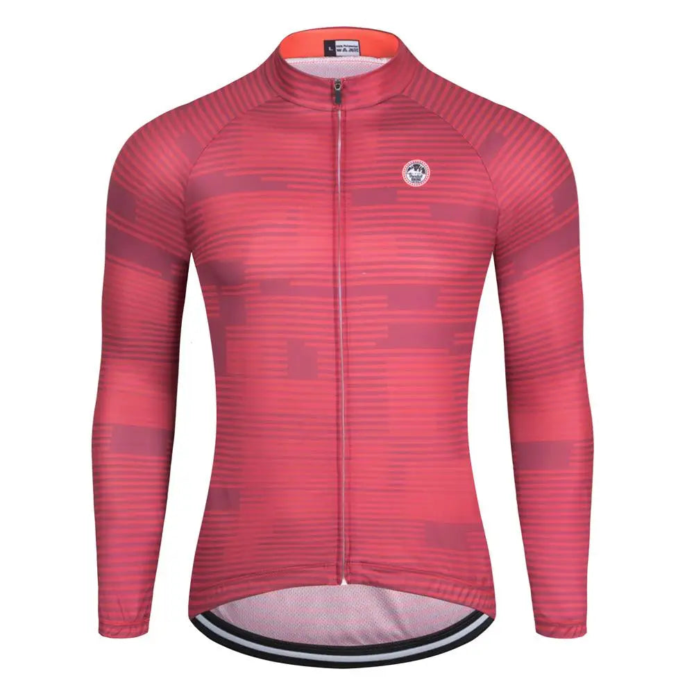 Long Sleeve Full-Zip Cycling Jersey with Stripes and Rear Pockets