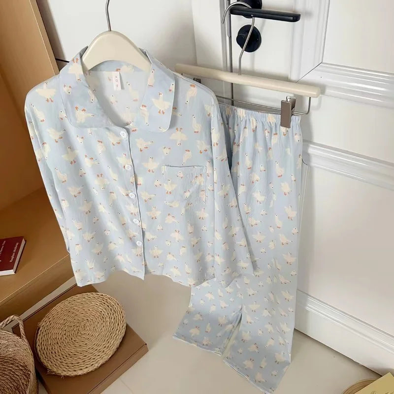 Women's Animal Print Button Front Pajama Set with Top and Pants