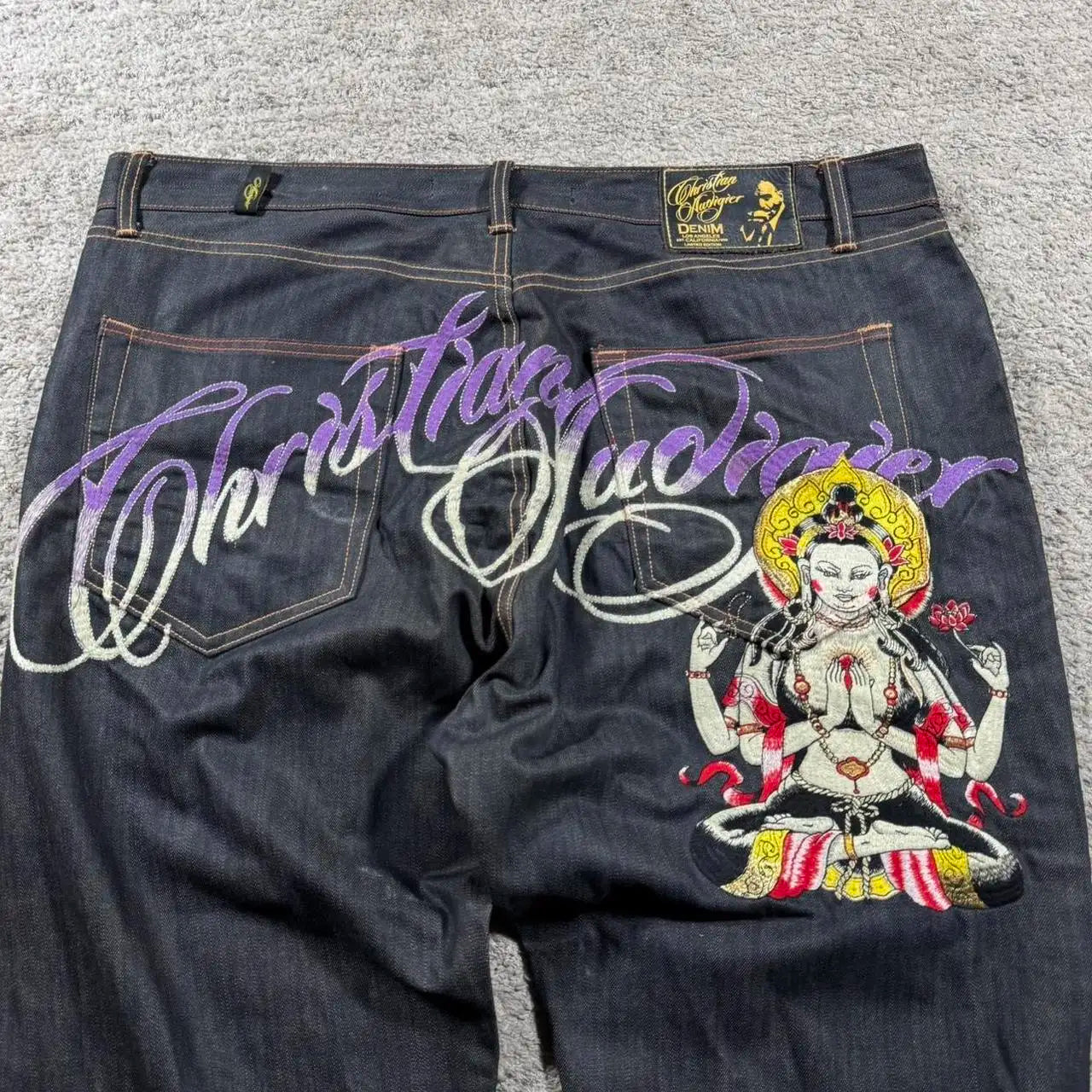 Women's Buddha Statue Graphic Back Denim Jeans For Everyday Outfits