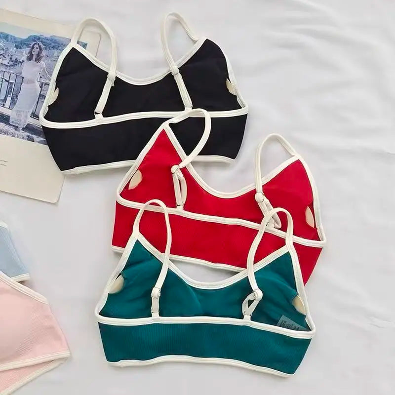 Women's Contrast Trim Thin Strap Sports Bra