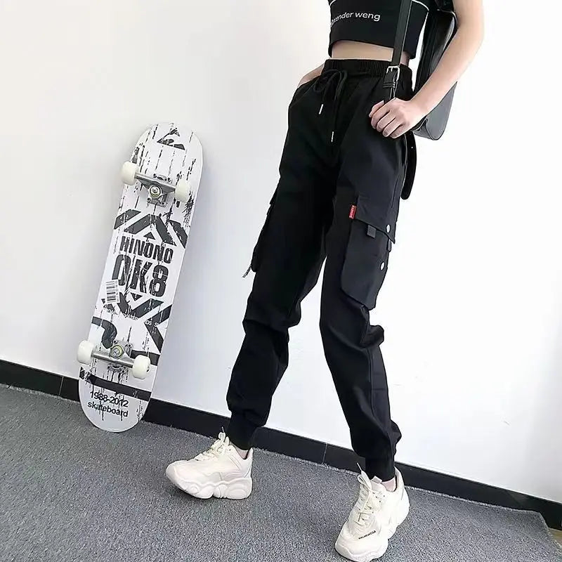 Women's Cargo Joggers with Contrast Panels and Printed Tab Styles