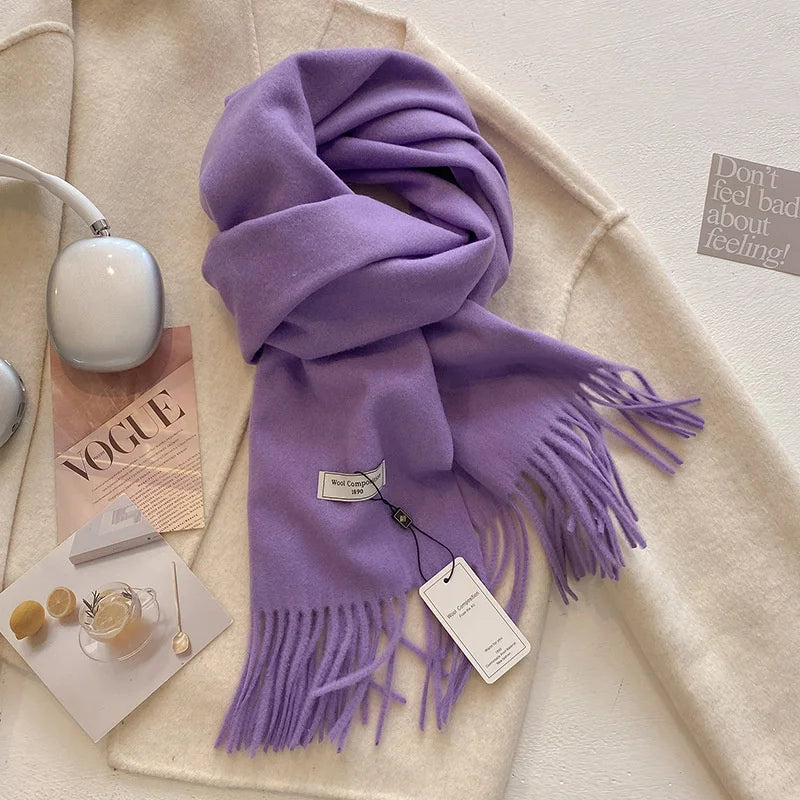 Solid Long Fringed Scarf for Draped Neck Styling