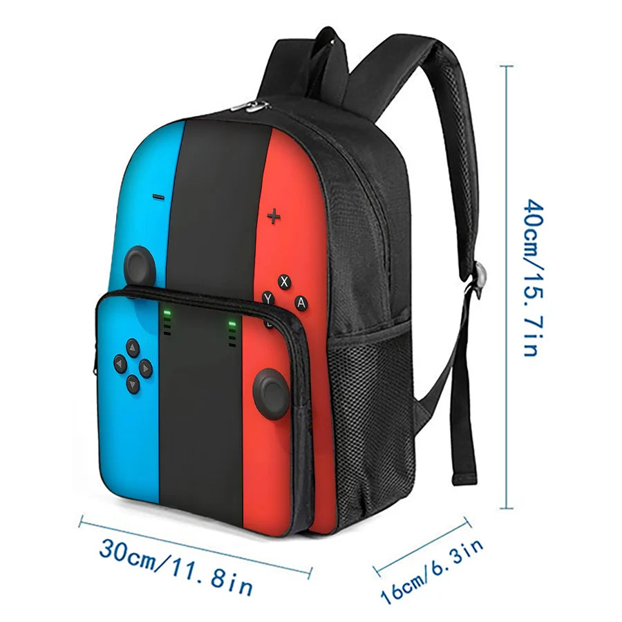 Children's Gamepad Print Backpack with Front Pocket and Twin Shoulder Straps