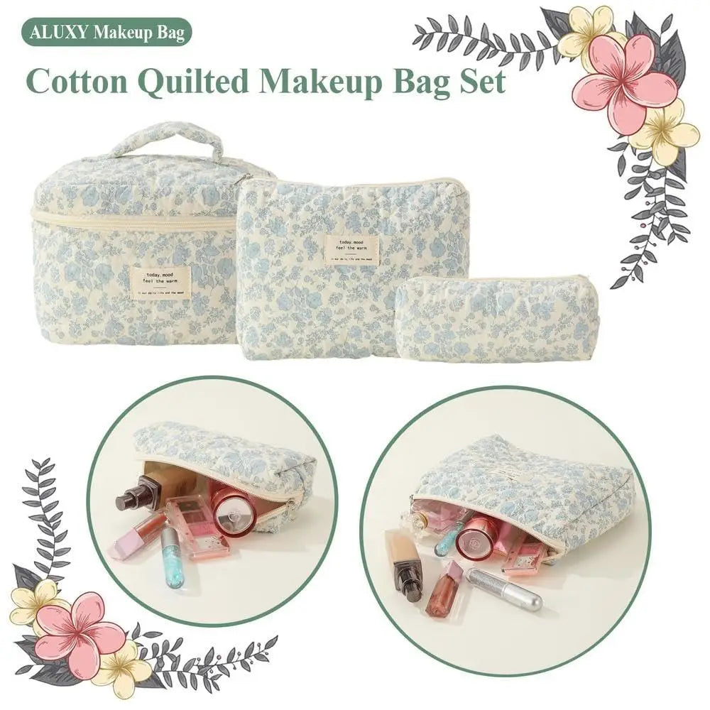 Printed Quilted Toiletry Bag with Zippered Size Options