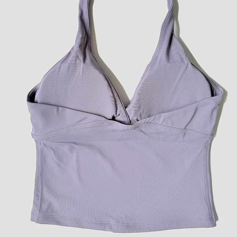 Women’s Halter Backless Sports Tank with Built-In Pads
