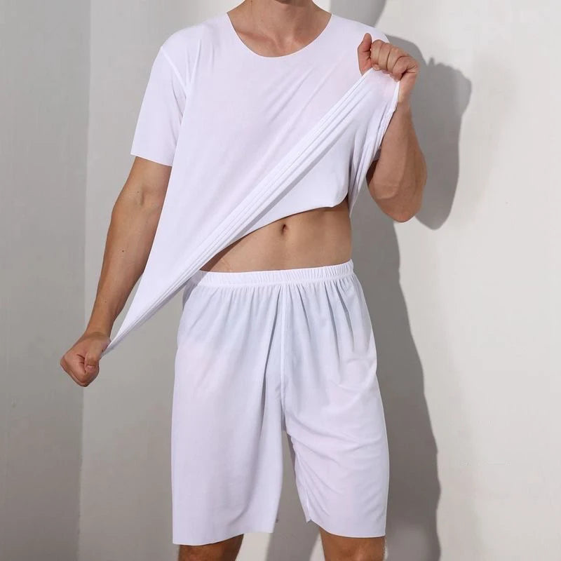 Men's Solid Short Sleeve T Shirt and Shorts Pajama Set