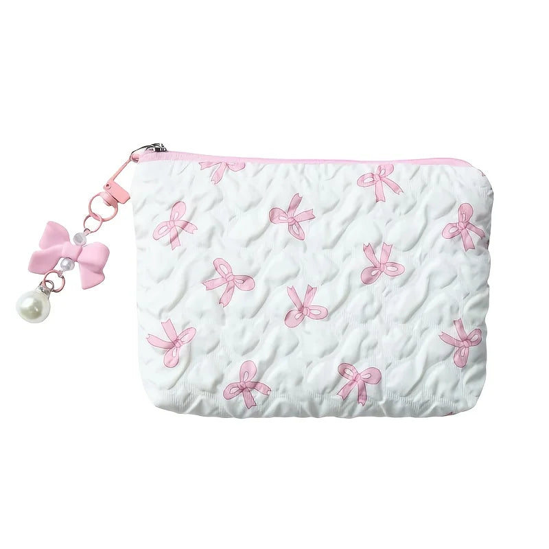 Mini Bow Print Zipper Pouch Bag for Lipstick and Small Essentials