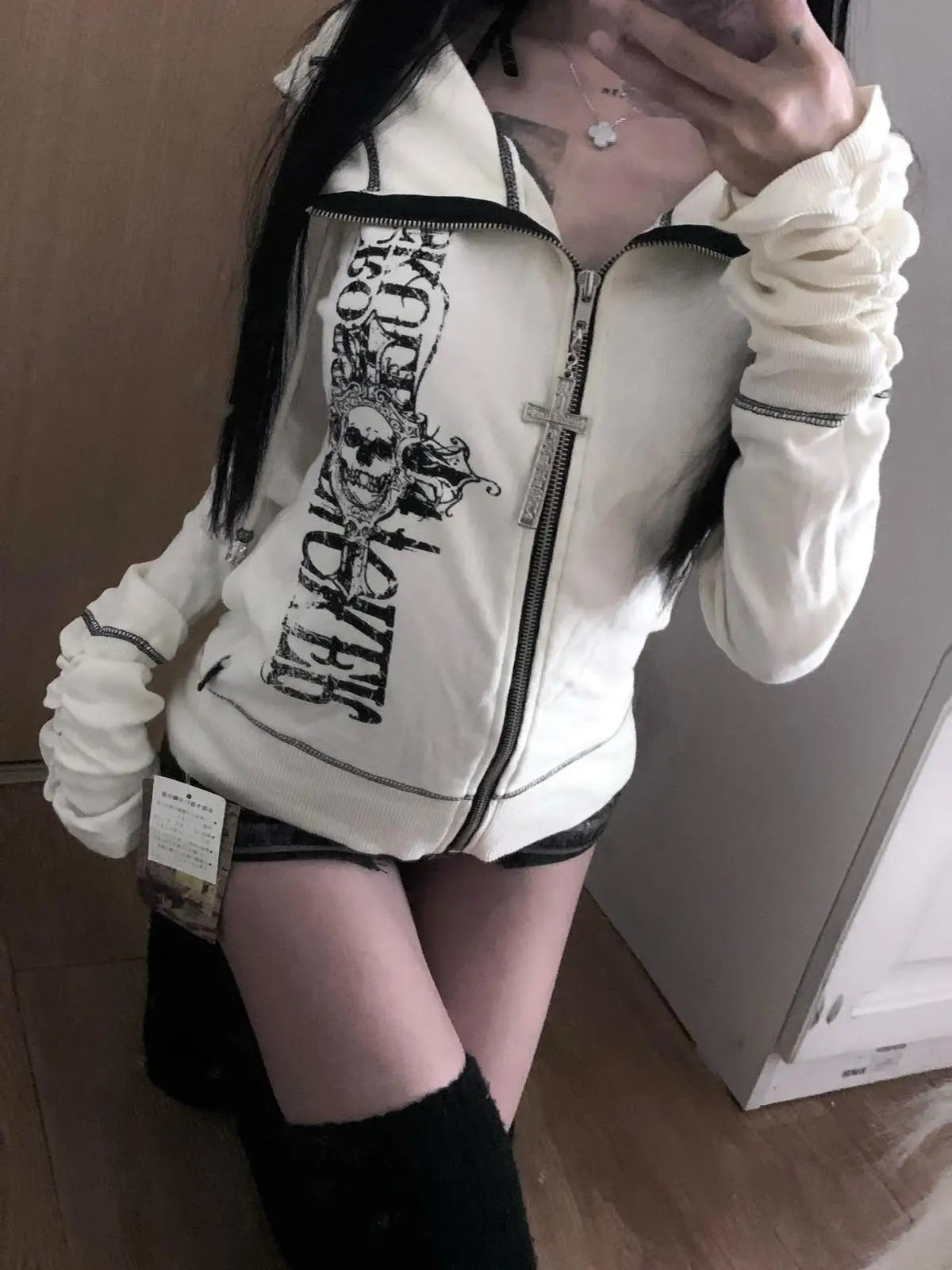 Graphic Long Sleeve Full Zip Casual Hoodie for Layering