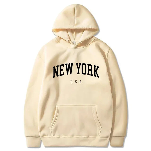 New York Letter-Print Long-Sleeve Pullover Hoodie
