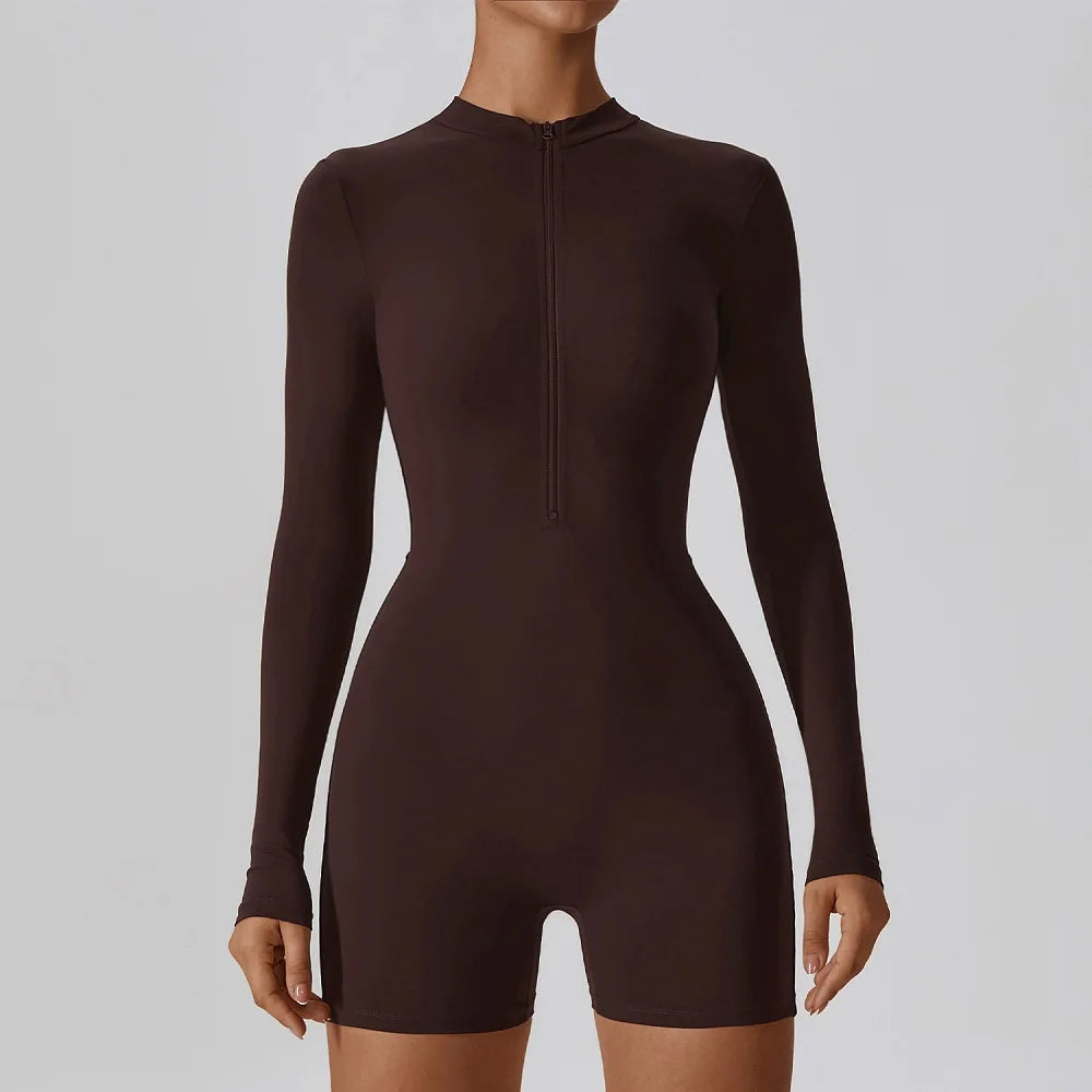 Women's Zip-Front Short-Sleeve Workout Romper