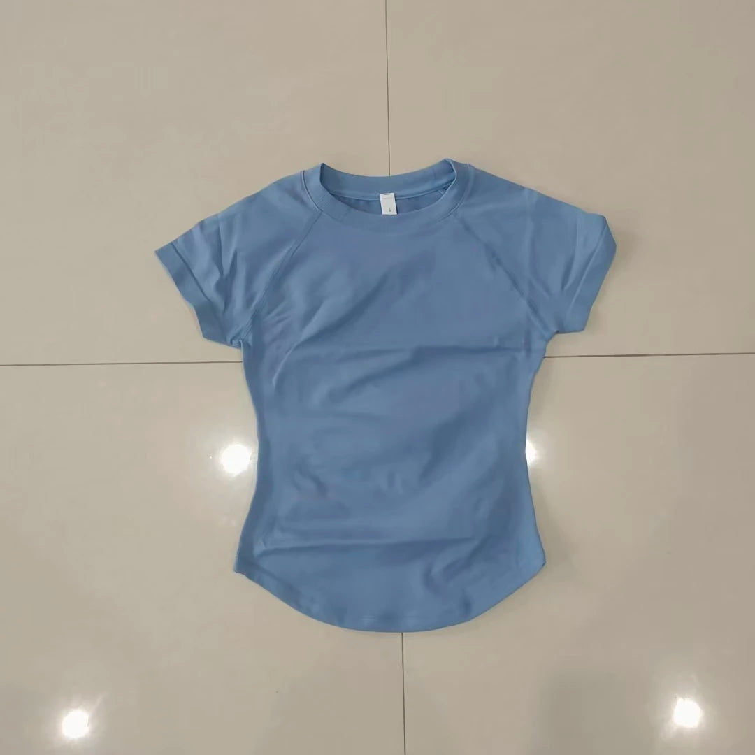 Women's Crew Neck Fitted Short Sleeve T-shirt For Workout Outfits