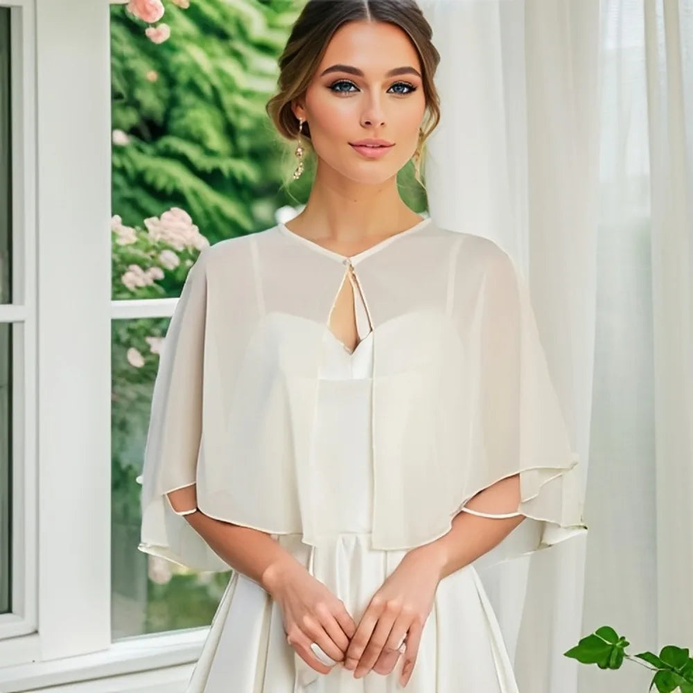 Sheer Clasp Front Capelet for Layering over Dresses and Tops