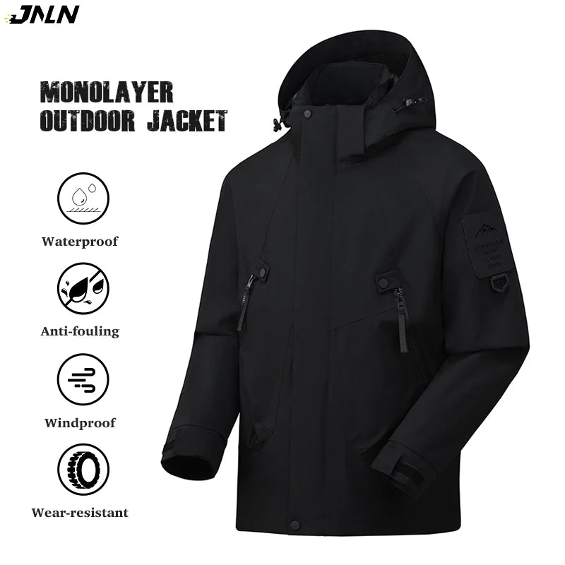 Hooded Long Sleeve Full Zip Outdoor Hiking Jacket with Pockets