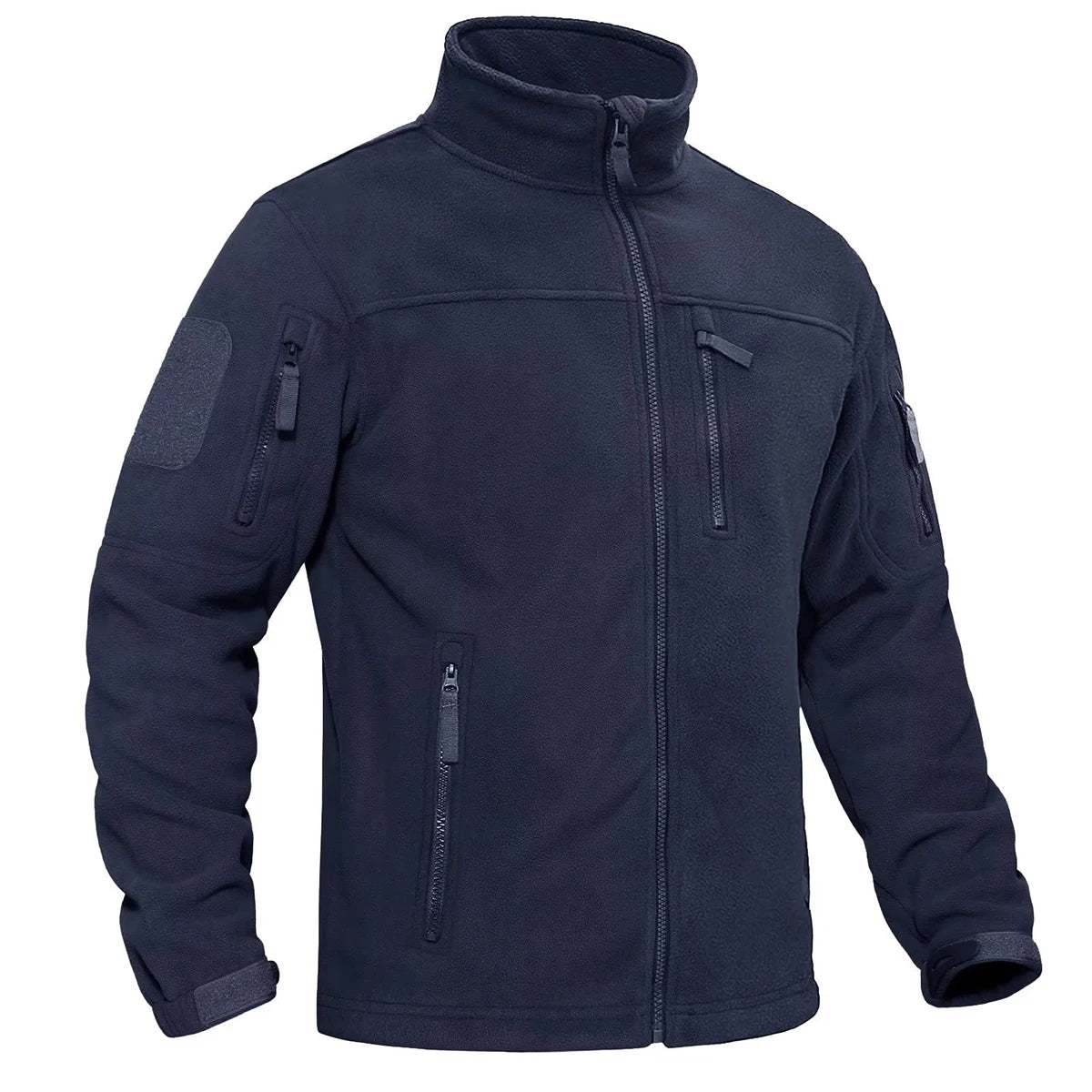 Men's Stand Collar Zip Front Multi Pocket Fleece Jacket