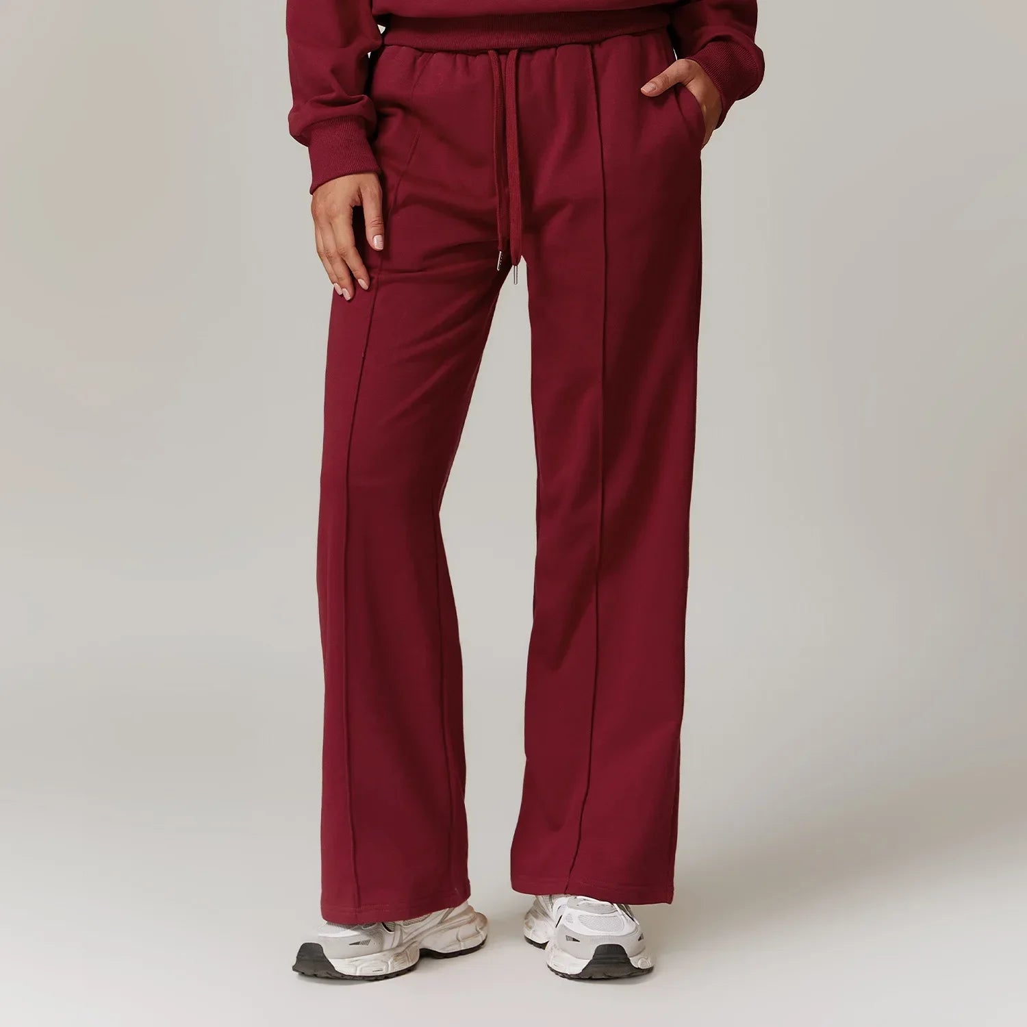 Women's Drawstring Waist Cotton Blend Wide Leg Pants with Side Pockets
