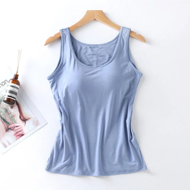 Women's Built-In Bra Tank Top with Scoop Neckline and Sleeveless Design