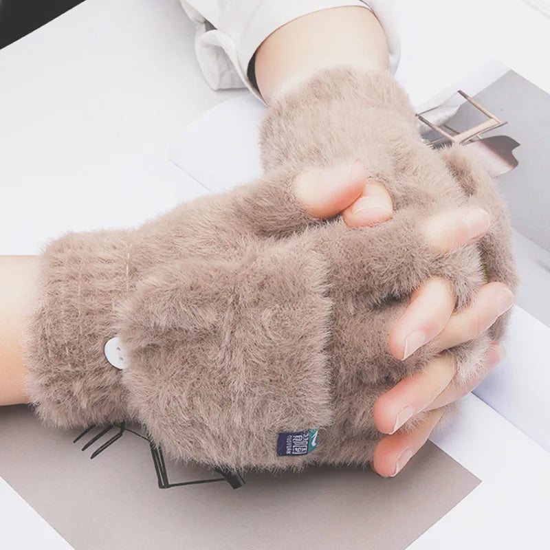 Solid Plush Fingerless Gloves with Short Wrist Shape