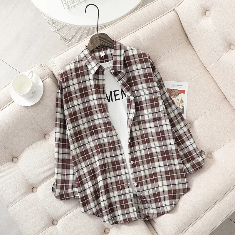 Women's Checked Collared Long Sleeve Shirt