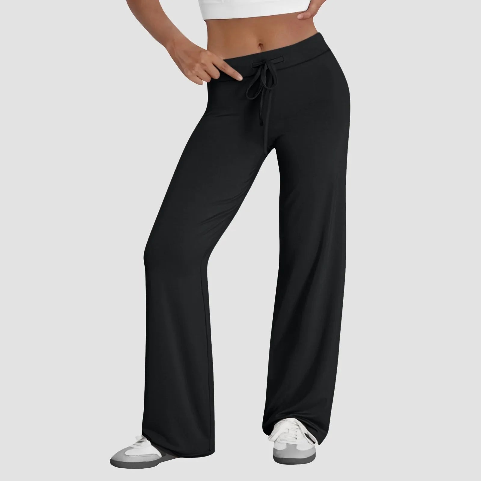Women's Drawstring Waist Flared Pants with Pockets for Yoga and Casual Wear